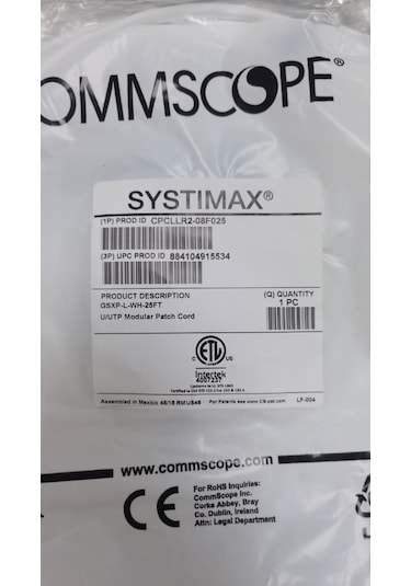 Commscope Patch Cord Utp Cat6 Kablo 7mt Cpcllr2-08f025 - Gsxp-l-wh-25ft