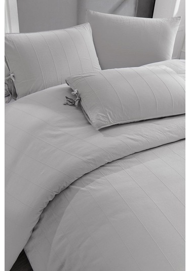 Byanca %100 Pamuk Nakışlı Parça Boyama Nevresim Takımı Bej Antrasit - Gri