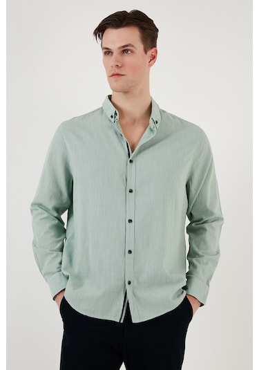 Buratti Pamuklu Regular Fit Düğmeli Yaka Erkek Gömlek Cf20S111871 Elma Yeşili