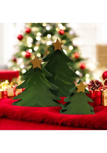 3lü Yılbaşı Ağacı Ahşap Dekor - Yılbaşı, Noel, Özel Etkinlik