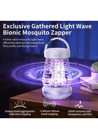 Wezone J10 Beyaz Elektrikli Entegre Islak Mumu Iç/dis Kullanım Kovanı, Kamp Işığı Ve Sos Acil Işığı İle Moskito Ve Sinek Öldürücü Beyaz