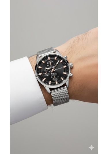 For Motion Erkek Kol Saati Gümüş Renk, Siyah Kadran - Fm.0218, 2 Yıl Garantili Gümüş