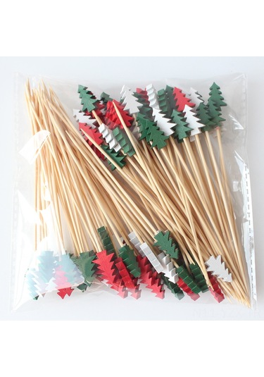 Yaozixa 100 Adet Paket Yeşil Çam Gövde Desenli Renkli Tek Kullandım Meyve Çatalı, Fabrika Direkt Satış, 12cm Uzunluk, Festivite Ve Gündelik Kullanım