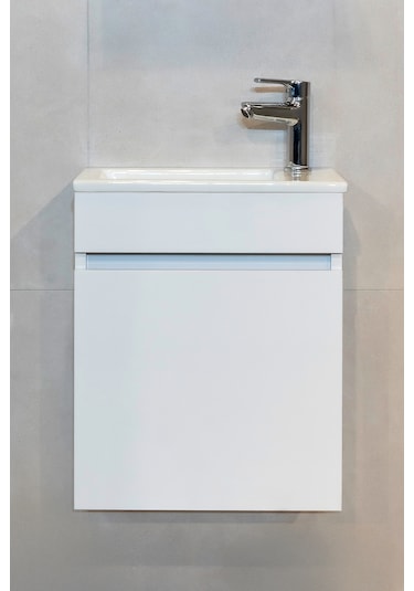 Joy Banyo Dolabı Seti 45 Cm Parlak Beyaz Aynalı Lavabolu Mdf Parlak Beyaz