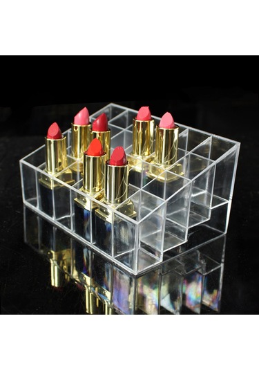 Jeemson 24 Bölmeli Şeffaf Plastik Dudak Ruj Organizatörü - Makyaj Malzemeleri İçin Masüstü Depolama Kutusu Beyaz