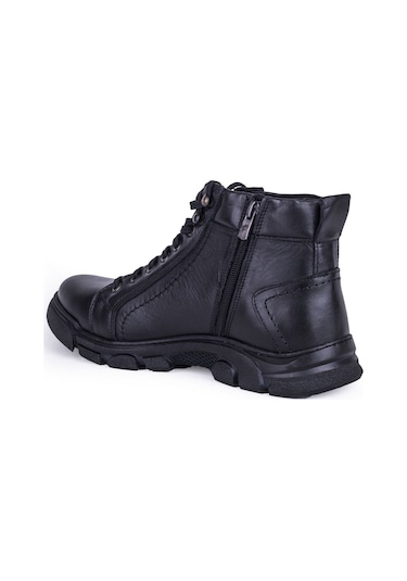 Ghattix Zatta Kışlık Hakiki Deri Erkek Bot Fermuarlı Siyah 001