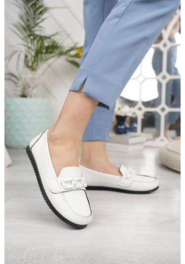 Khayt Fancy Casual Günlük Kadın Babet Ayakkabı Beyaz