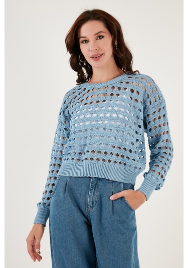 Lela Ajurlu Triko Örme Bayan Kazak 6071533 Mavi