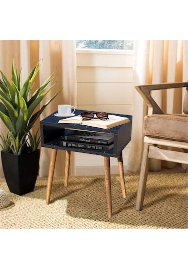 Royal Siyah Mermer Desenli Yan Sehpa Başucu Sehpa Komidin