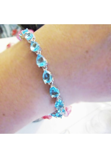 Gümüş Aqua Damla Taşlı Kadın Bileklik