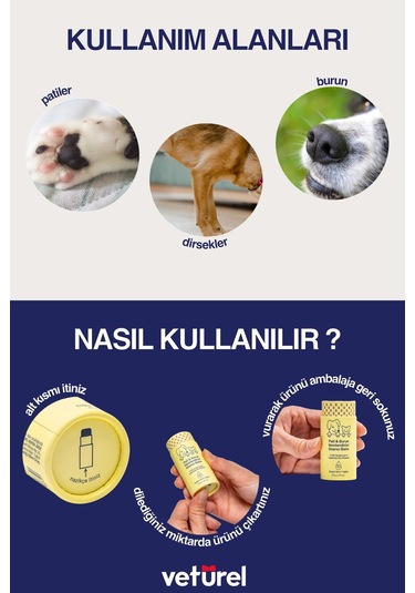 Veturel Kedi Köpek Pati Balm %100 Doğal Nemlendirici Stick Dirsek Burun Koruyucu Onarıcı Bakım - 40gr