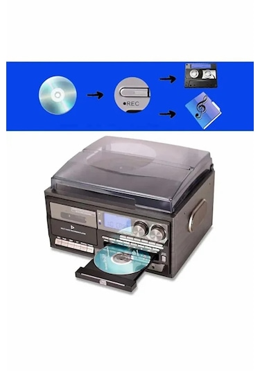 Kn-110 Vintage Plak Cd Kaset Usb Bluetooth Tf Aux Özelikli Pikap Kahverengi