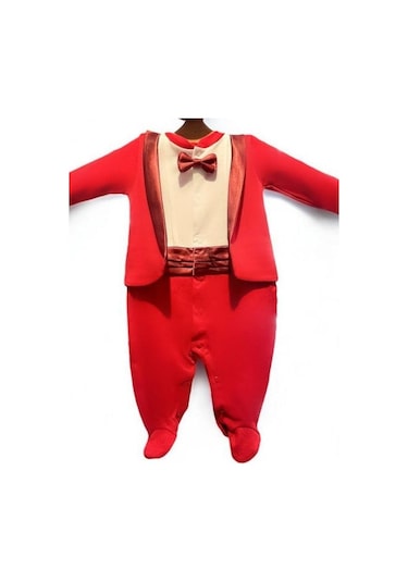 Cantoy Erkek Bebek Patikli Smokin Tulum-15336 Kırmızı