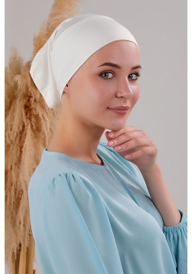 Tesettür Hazır Pratik Geçme Boru Bone Ekru Ekru