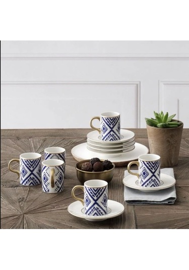 Güral Porselen Atina Bone Kahve Fincan Takımı Bantlı 5555