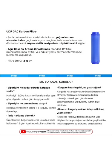 Açık Kasa Su Arıtma Cihazı Gac Karbon Filtre 3 Adet