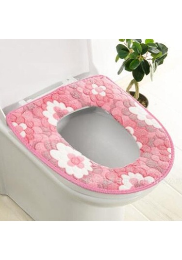 Novahub Pembe Ev Su Geçirmez Velcro Evrensel Petal Desenli Klozet Kapağı Pembe