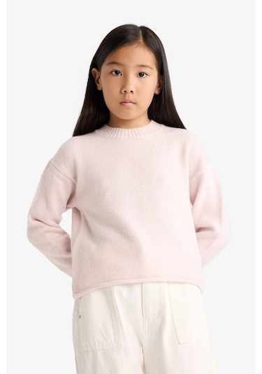 Defacto Kız Çocuk Standart Fit Bisiklet Yaka Triko Kazak F0108a825wnpn692 Pembe