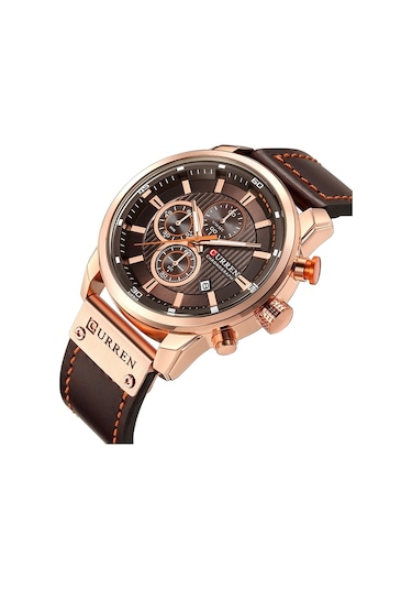 Curren M8291 Kronograf Deri Erkek Kol Saati Rose Kahve