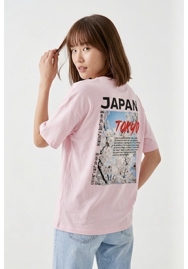 Hoxie Unisex Pembe Oversize Tişört - Minimal Tokyo Tipografi Baskılı