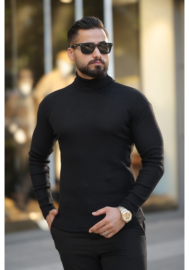 Ribac 3'lü Paket Erkek Boğazlı Balıkçı Triko Kazak Siyah-indigo-bej Çok Renkli