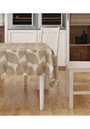 Pvc Elyaf Astarlı Silinebilir Muşamba Masa Örtüsü Kahve Yaprak