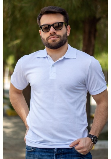 Erkek Beyaz Rahat %100 Pamuk Ribana Kol Polo Yaka T-shirt 24eplypope 001