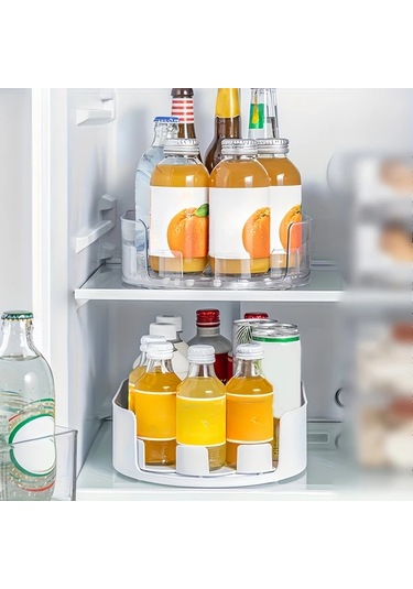 Honeybeeshop Bej Şeffaf Plastik Mutfak Depolama Tepsisı 360 Dönen Ayrılabilir Çok Bölmeli Raf Bej