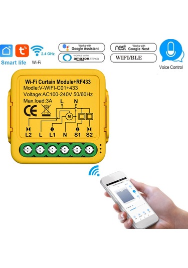 Geeksen Tuya Wıfı 433 Akıllı Perde Modülü - Alexa/google Uyumlu Ses Kontrollü Motorlu Panjur Ve St