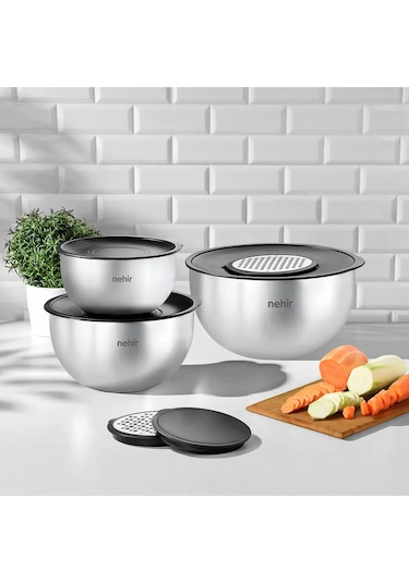 Nehir Silver Çelik 9 Parça Rendeli Karıştırma Kabı Takımı
