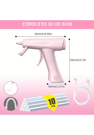 Honeybeeshop Kablosuz Sicak Tutkal Tabancasi Sesli Uyari Tozu Yükseltme Akilli Kapanma Usb-c Sarj 20 Adet 150mm Mini Tutkal Cubuklari