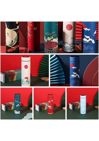 Gökyüzü Kapaklı Çift Katmanlı Ekran Çin Tarzı Kahve Tumbler Su Şişesi Termos Termos Bardak