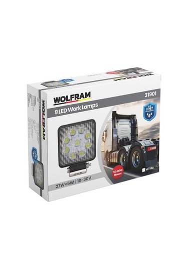 Wolfram 10v-30v Çalışma Lambası Kare 9 X 3w Power Ledli 105 105 44 E9 Germany