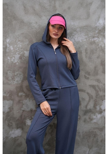 Elaxi Modal Kumaş Slim Fit Kapüşonlu İkili Takım Antrasit