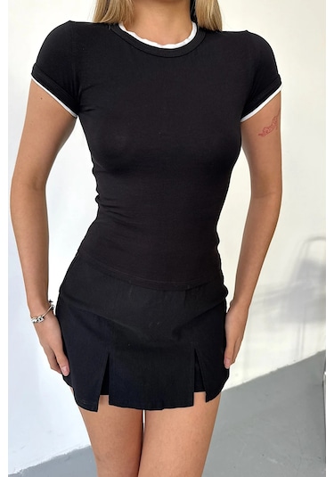 Giysa Kadın Bisiklet Yaka Pamuklu Basic T-shirt Siyah - Ms0001285 Siyah