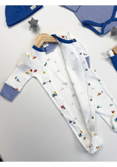 Sezgibaby Kale 4'lü Erkek Bebek Tulum Çoklu Set Mavi