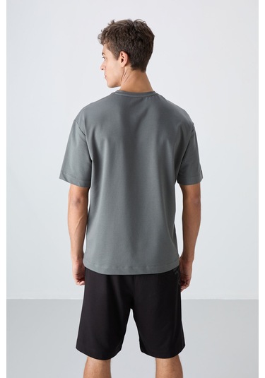 Tommy Life Haki Pamuklu Kalın Yumuşak Dokulu Oversize Fit Baskılı Erkek T-shirt - 88344 Haki