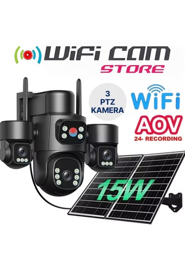 3 Kameralı 6 Motorlu Wifi Solar Kamera - Aov 7/24 Kayıt