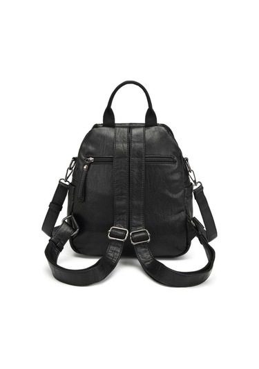 Yıkama Deri Sırt Askılı Kadın Çantası 21-k Barcelona 1908 Siyah