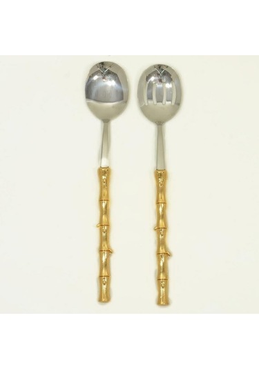 Bambu 2 Parça Salata Servis Seti Altın