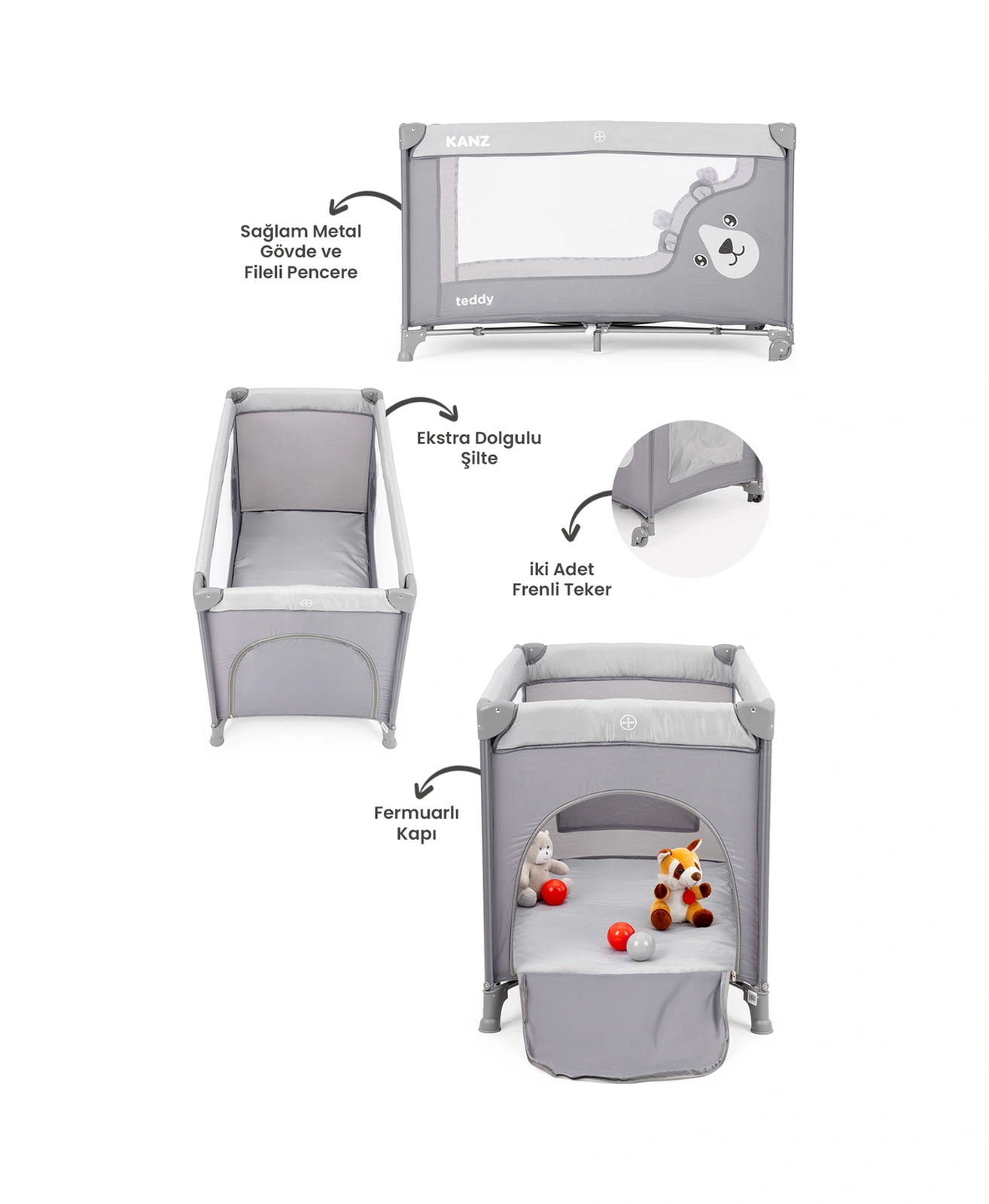 Kanz Teddy Oyun Parkı Ve Park Yatak Gri 60 X 120