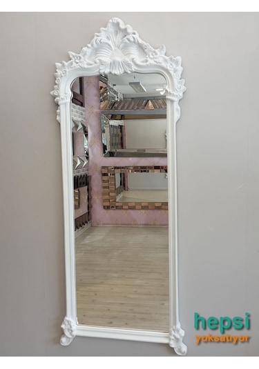 Vintage Madam Model Varaklı Boy Aynası Beyaz