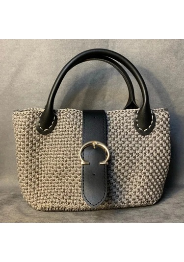 Uretti - Esra 6723 - El Örgüsü Gri Makrome İp Çanta Gri