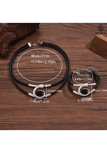 Bohem Tarzı Kolye Bilezik Seti Siyah Akrilik Salyangoz Seti Gümüş