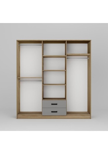 Yaman Luna-keçe 6 Kapaklı 2 Çekmeceli Gardırop Luna