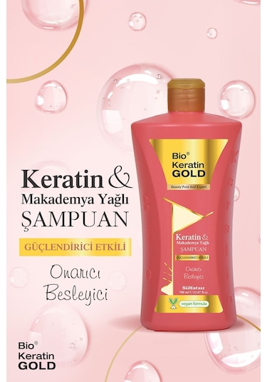 Bio Keratin Gold Keratin & Makademya Yağlı Güçlendirici Etkili Tuzsuz Şampuan 700 ML