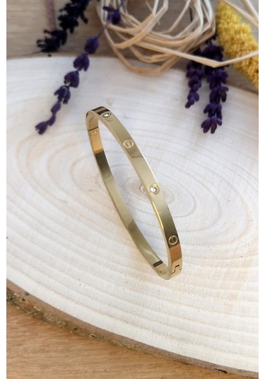 Allmisse Kaplama Taşlı Model 316l Çelik Bileklik Altın