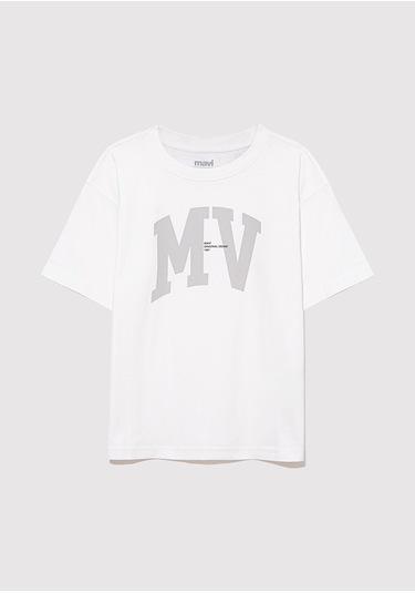 Çocuk Mavi - Mv Logo Baskılı Beyaz Tişört 6610213-70057 Beyaz