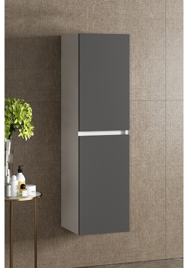 Yıldız 35 130 Cm Beyaz-antrasit Gri Mat Mdf Asma Banyo Boy Dolabı Beyaz - Antrasit