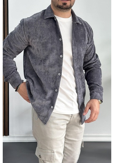 Erkek Kadife Kumaş Gömlek Antrasit Edw214 Antrasit